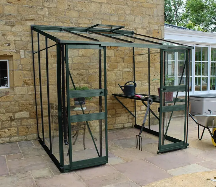 Halls Cotswold Broadway 8ft x 6ft Lean To Green Greenhouse