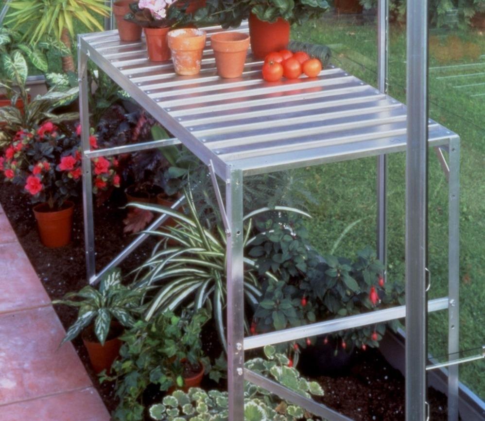 Greenhouse Aluminium StagingHalls Slatted Staging in Green 